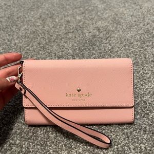 NEW Kate Spade Southport Ave Sandra Pebbled Leather Trifold Wallet Wristlet Pink